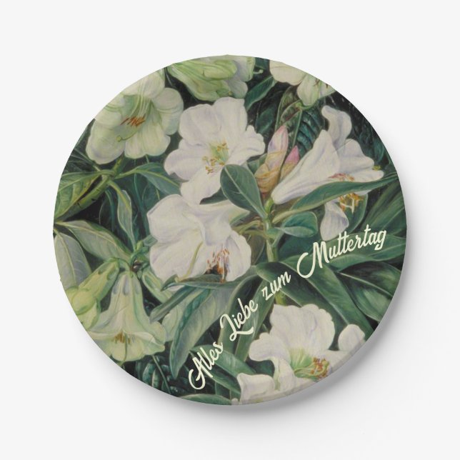 German Mothers Day White Floral Paper Plates (Front)