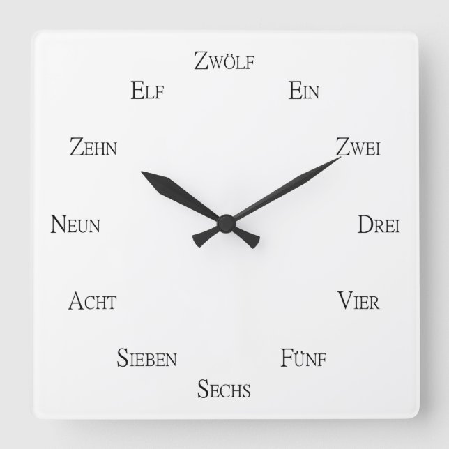 German Numbers Language Learning Personalizable Square Wall Clock (Front)