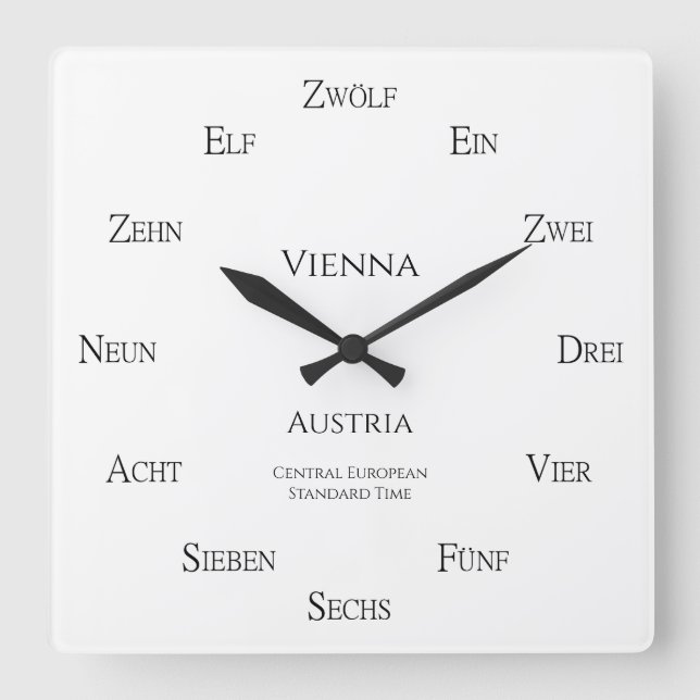 German Numbers Personalizable Location Time Zone Square Wall Clock (Front)