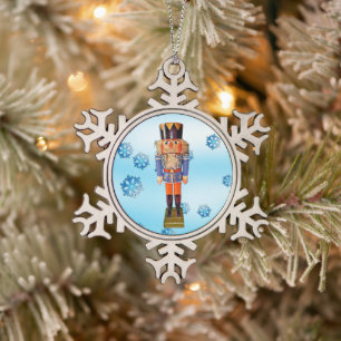 German Nutcracker Snowflake Pewter Christmas Ornament