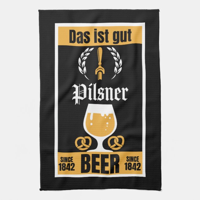 German Pilsner Beer And sausage Tea Towel (Vertical)