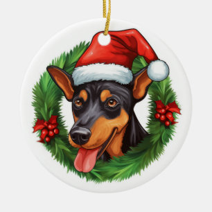 German Pinscher Christmas Wreath Ceramic Tree Decoration