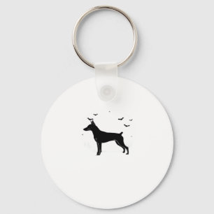 German Pinscher Dog � Halloween Moon Silhouette Cl Key Ring