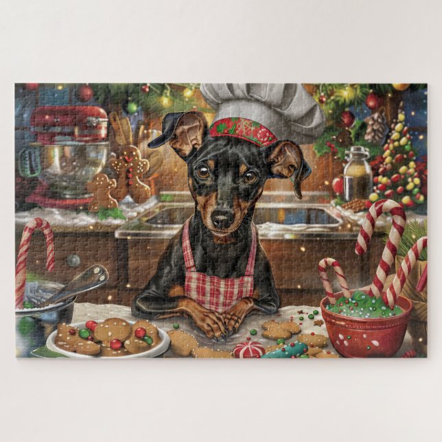 German Pinscher Holiday Baking: Festive Christmas Jigsaw Puzzle (Horizontal)