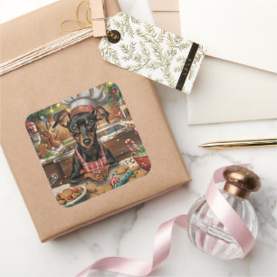 German Pinscher Holiday Baking: Festive Christmas Square Sticker