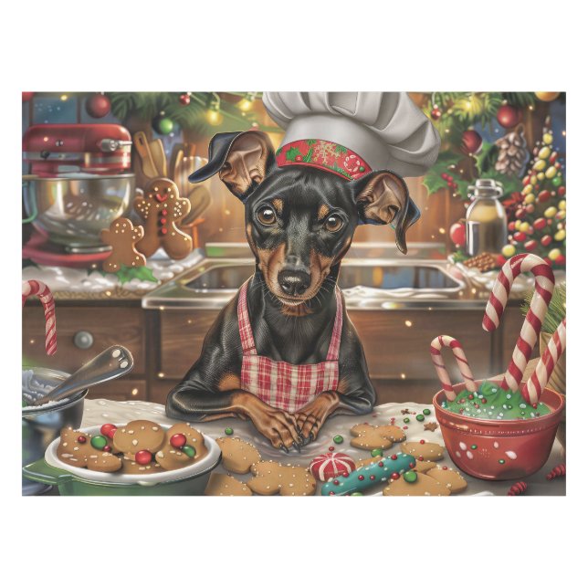 German Pinscher Holiday Baking: Festive Christmas Tablecloth (Front (Horizontal))