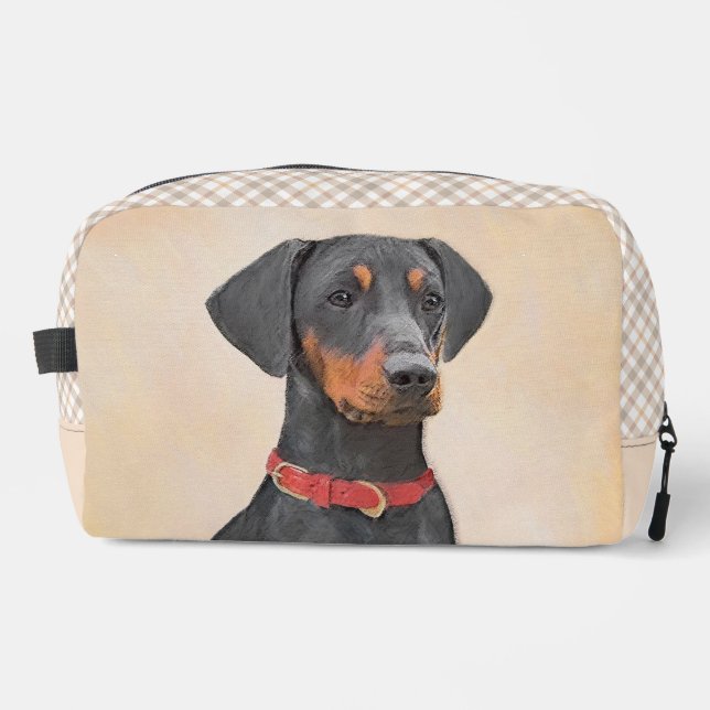 German Pinscher Painting Black Original Dog Art Dopp Kit (Front)