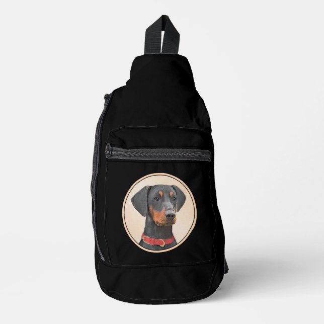 German Pinscher Painting Black Original Dog Art Sling Bag (Front)