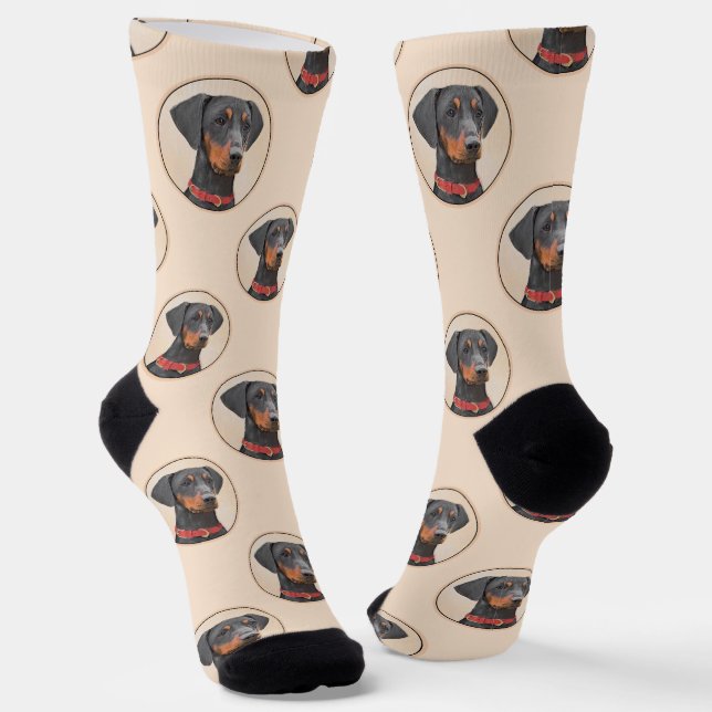 German Pinscher Painting Black Original Dog Art Socks (Angled)