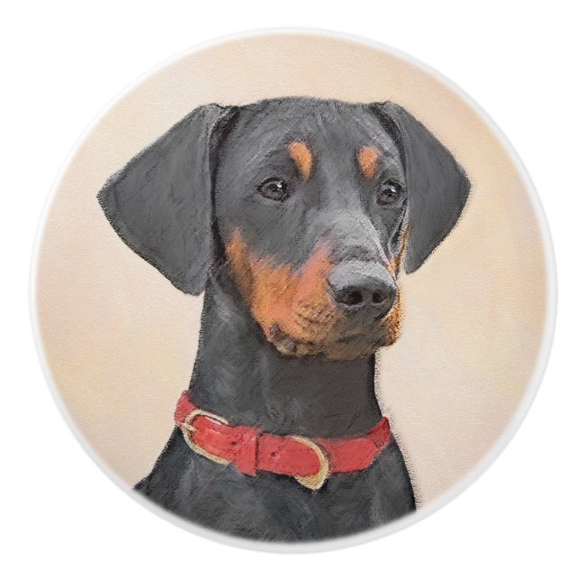 German Pinscher Painting Original Animal Art Ceramic Knob (Front)