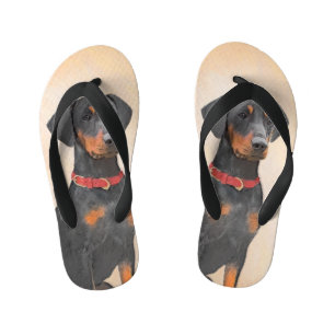 German Pinscher Painting Original Animal Art Kid's Flip Flops