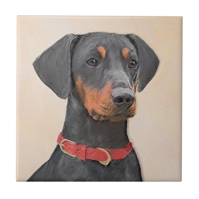 German Pinscher Painting Original Animal Art Tile (Front)