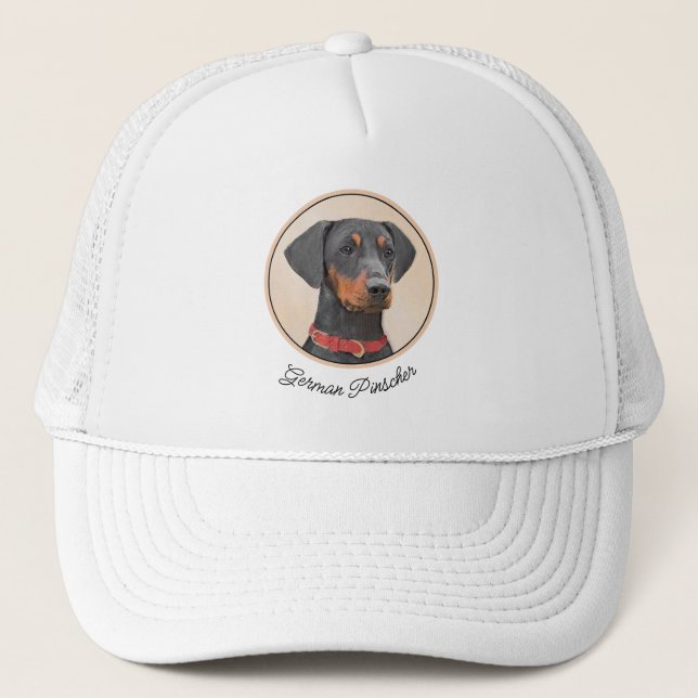 German Pinscher Painting Original Animal Art Trucker Hat (Front)