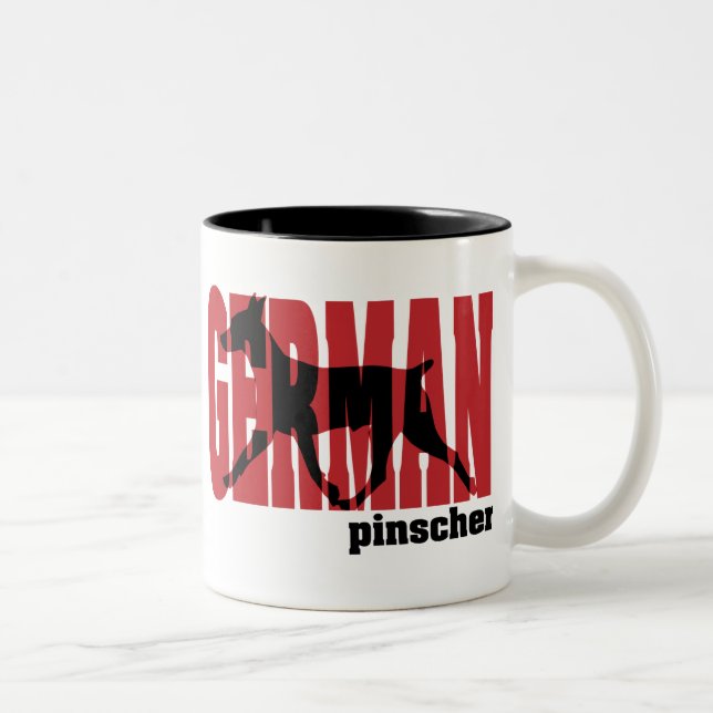 German Pinscher Silhouette Moving Two-Tone Coffee Mug (Right)