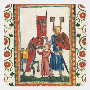 GERMAN POET AS TEUTONIC KNIGHT MEDIEVAL MINIATURE  SQUARE STICKER