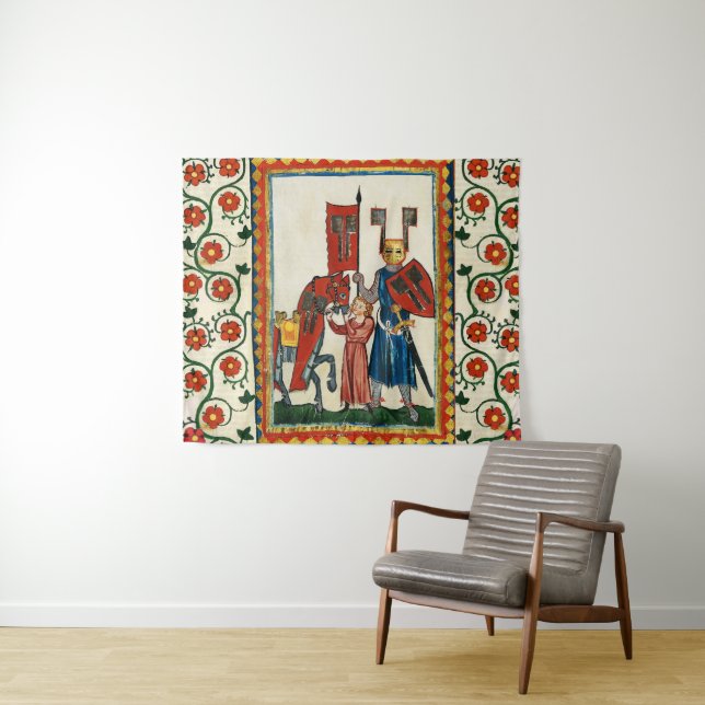 GERMAN POET AS TEUTONIC KNIGHT MEDIEVAL MINIATURE  TAPESTRY (In Situ (Horizontal))