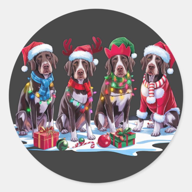 German Pointer Santa hat antlers elf Christmas Classic Round Sticker (Front)