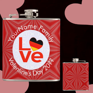 German Red LOVE Heart Flag Personalised Hip Flask