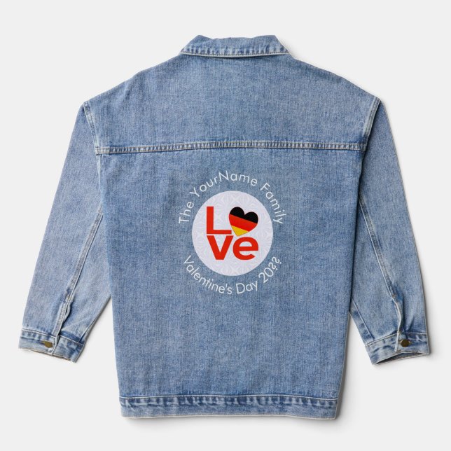 German Red LOVE Heart Flag Personalised Text  Denim Jacket (Back)