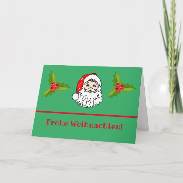 German Santa And Holly Christmas Card (Front)