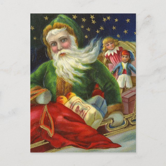 German Santa Delivering Toys Holiday Postcard (Front)