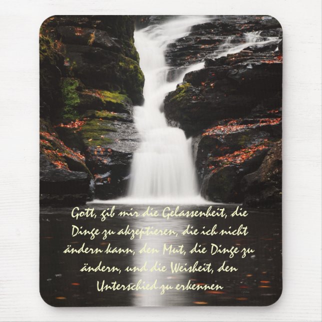 German Serenity Prayer  Autumn Waterfall Mousepad (Front)