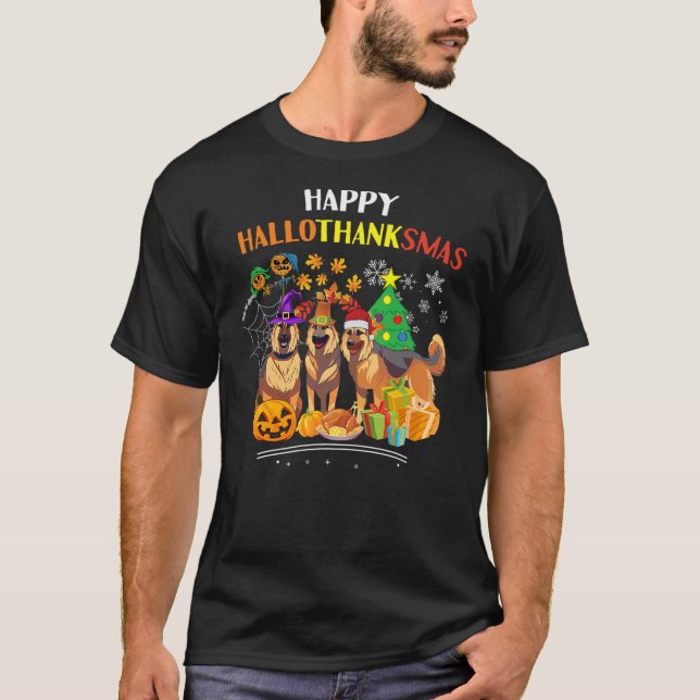 German sheipherd Dog Halloween xmas happy Hallotha T-Shirt (Front)