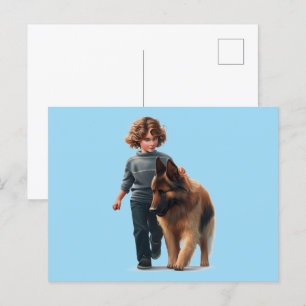 German Shepard and boy Postcard