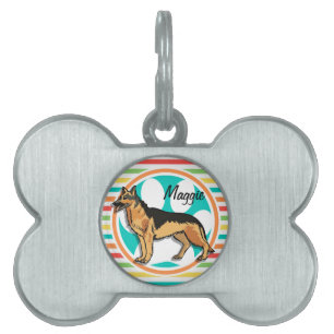 German Shepard; Bright Rainbow Stripes Pet ID Tag