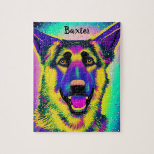 German Shepard Confetti Pop Art w/ Optional Name   Jigsaw Puzzle