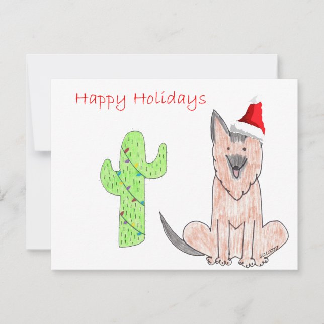 German Shepard Dog Cactus Christmas Holiday Card (Front)