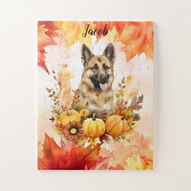 German Shepard in Autumn personalised Jigsaw Puzzle (Vertical)