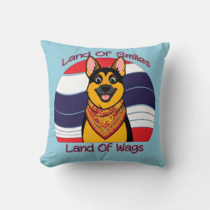 German Shepard In Thailand Land Of Smiles And Wags Cushion