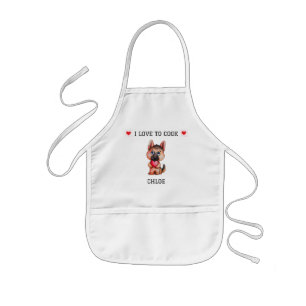 German Shepard puppy "I Love to Cook" personalised Kids Apron