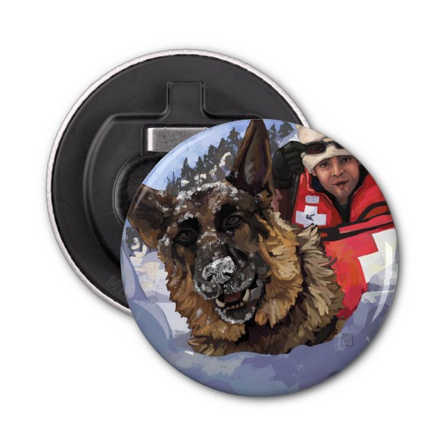 German Shepard Search and Rescue in the Snow Bottle Opener (Front)