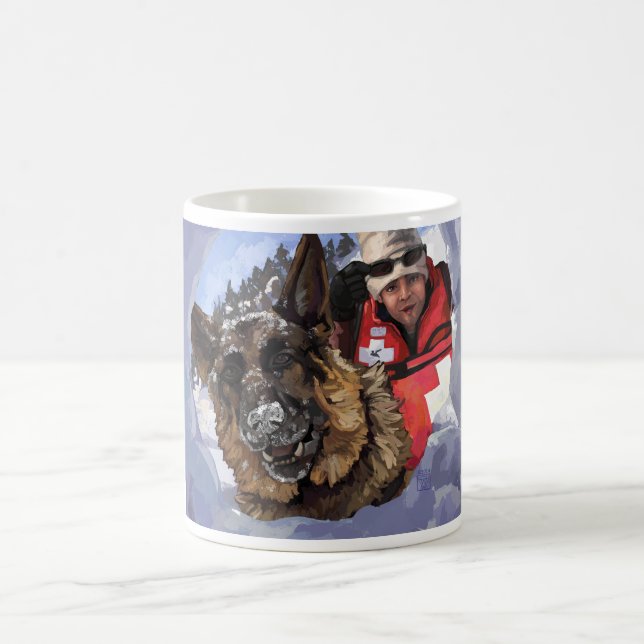 German Shepard Search and Rescue in the Snow Coffee Mug (Center)