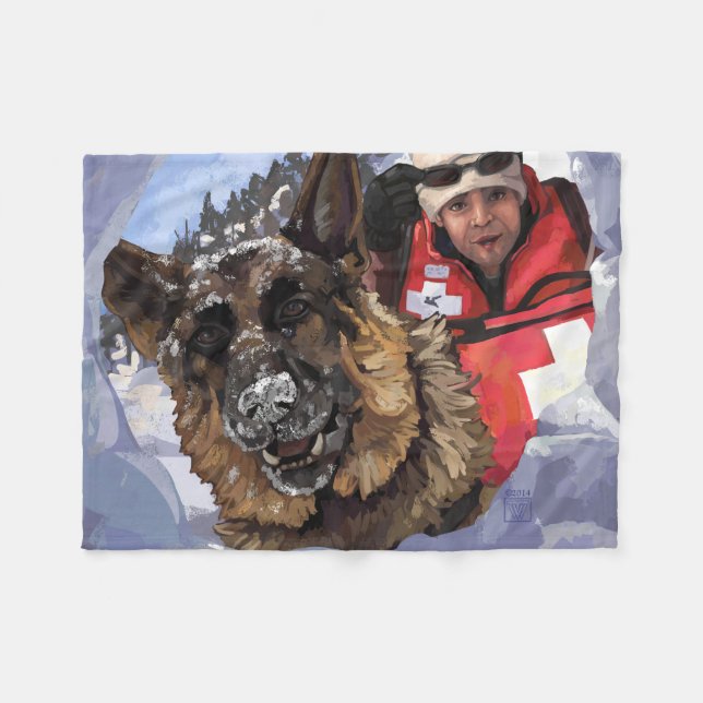 German Shepard Search and Rescue in the Snow Fleece Blanket (Front (Horizontal))