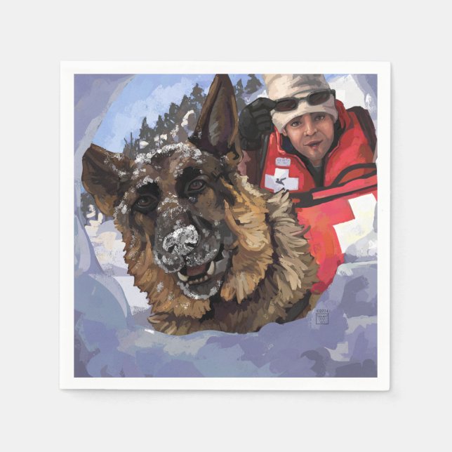 German Shepard Search and Rescue in the Snow Napkin (Front)