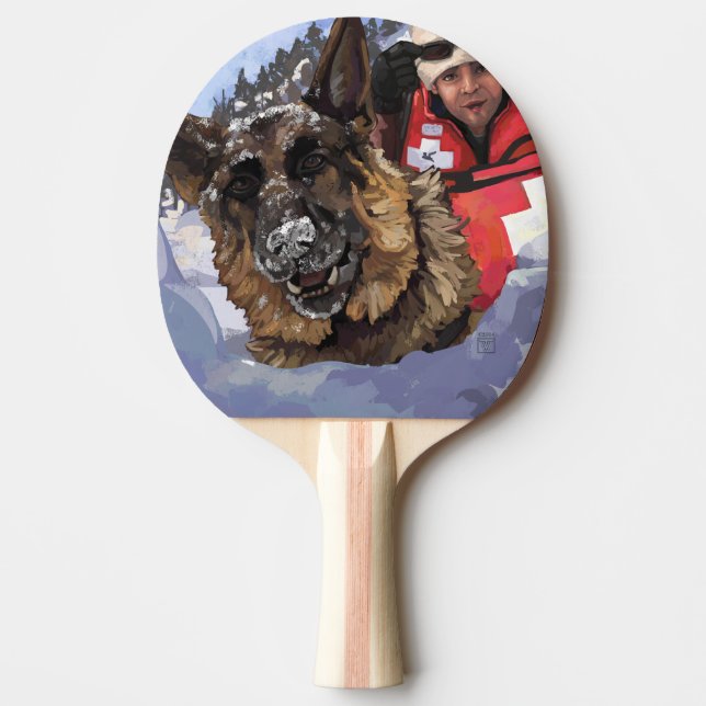 German Shepard Search and Rescue in the Snow Ping Pong Paddle (Front)