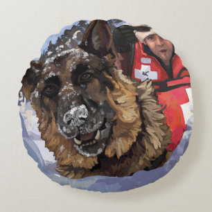 German Shepard Search and Rescue in the Snow Round Cushion