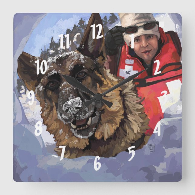 German Shepard Search and Rescue in the Snow Square Wall Clock (Front)