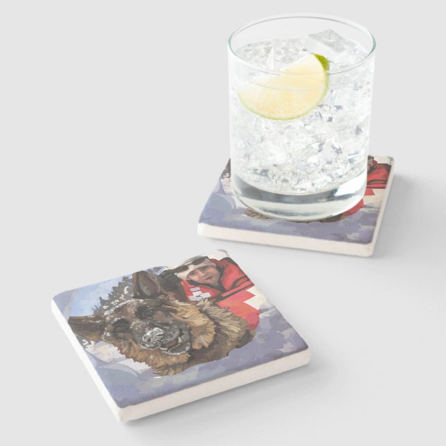 German Shepard Search and Rescue in the Snow Stone Coaster (Side)