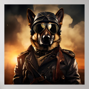 German Sheperd Aviator WWI Vintage Portrait Poster