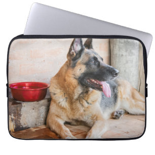 German Sheperd Resting By Water Basin Laptop Sleeve