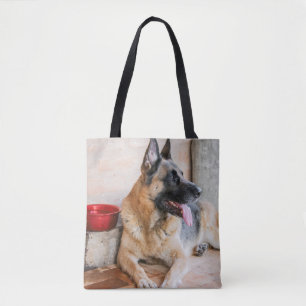 German Sheperd Resting By Water Basin Tote Bag