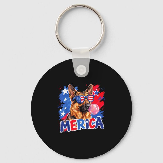 German shephard dog bubblegum 4th of july american key ring (Front)