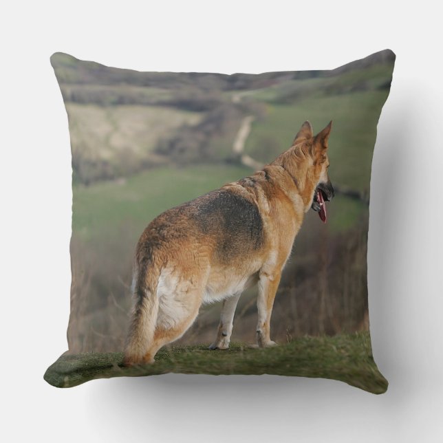 German Shephard Looking Down Hill Cushion (Front)