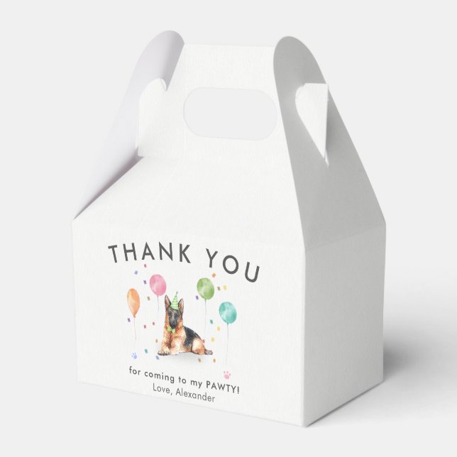 German Shepher Pawty Puppy Dog Birthday Thank You  Favour Box (Front Side)