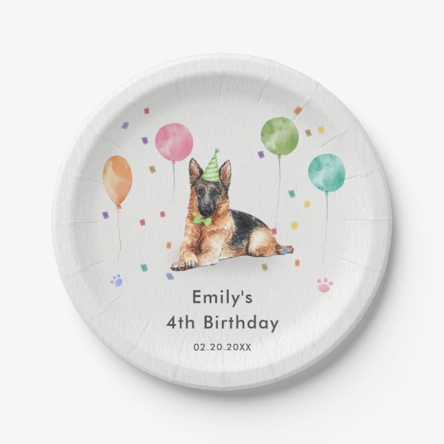 German Shepher Puppy Dog Kids Birthday Party Paper Plate (Front)