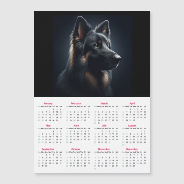 German Shepherd 2025 Magnetic Calendar  (Front)